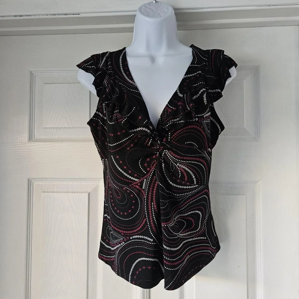 Vintage y2k 2000s whimsigoth fairy ruffle bust cap sleeve blouse - Picture 2 of 4